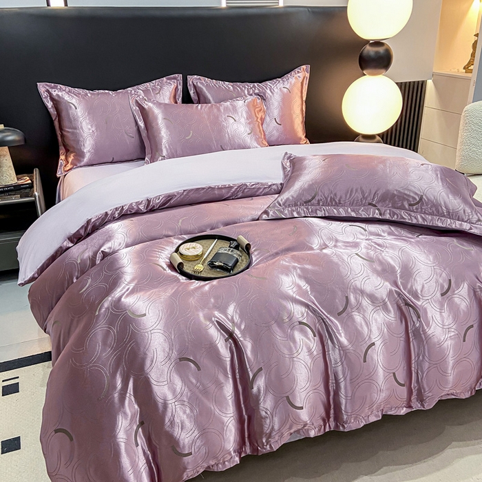 91家纺网 家纺一手货源 找家纺 莱欧纳家纺 2025新款轻奢欧式提花四件套 简言-紫