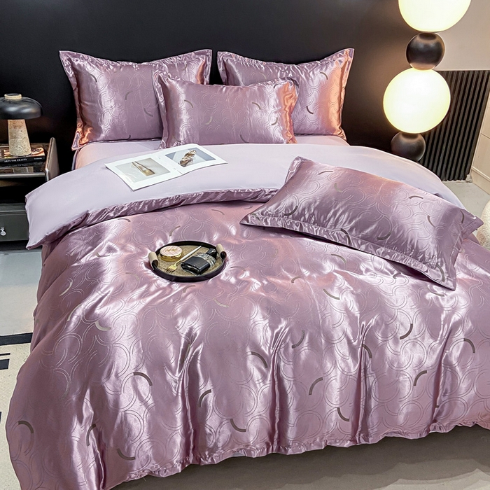 91家纺网 家纺一手货源 找家纺 莱欧纳家纺 2025新款轻奢欧式提花四件套 简言-紫