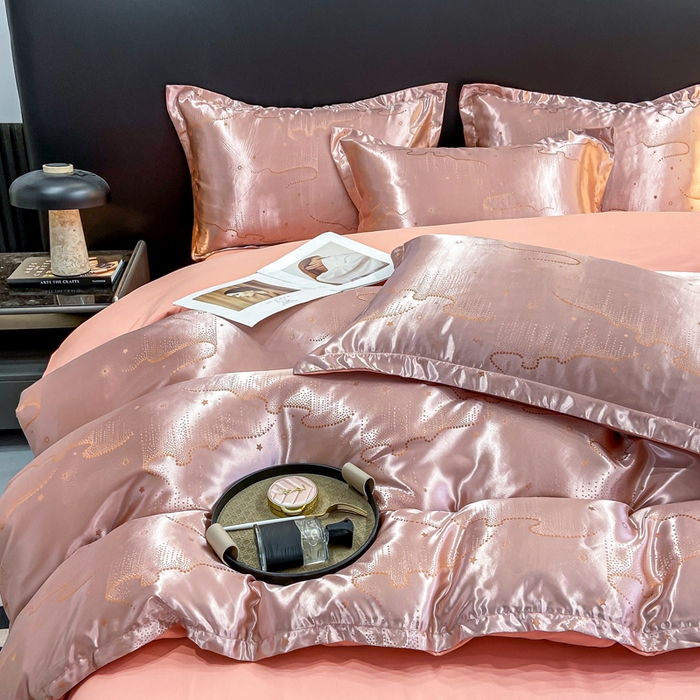 91家纺网 家纺一手货源 找家纺 莱欧纳家纺 2025新款轻奢欧式提花四件套 曼妙 -豆沙