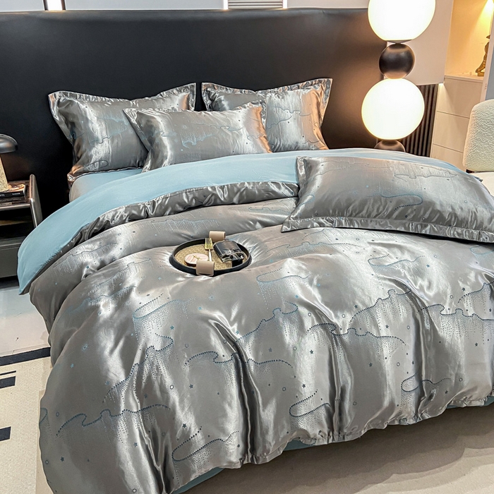 91家纺网 家纺一手货源 找家纺 莱欧纳家纺 2025新款轻奢欧式提花四件套 唯美-灰