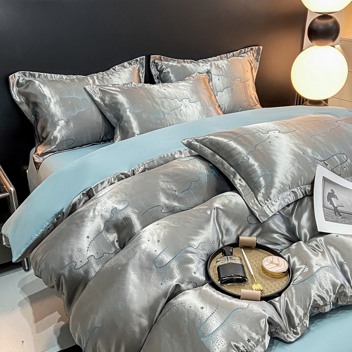 91家纺网 家纺一手货源 找家纺 莱欧纳家纺 2025新款轻奢欧式提花四件套 唯美-灰