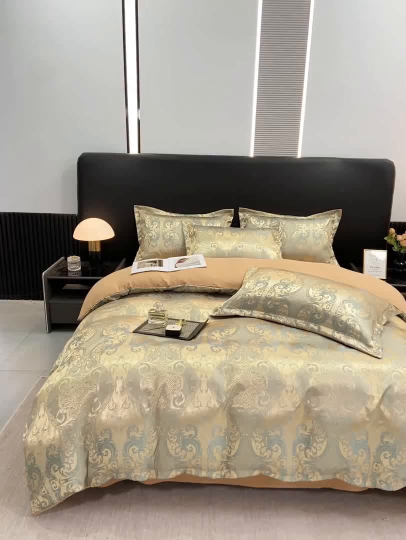 91家纺网 家纺一手货源 找家纺 莱欧纳家纺 2025新款轻奢欧式提花四件套 安德利亚-玫瑰金