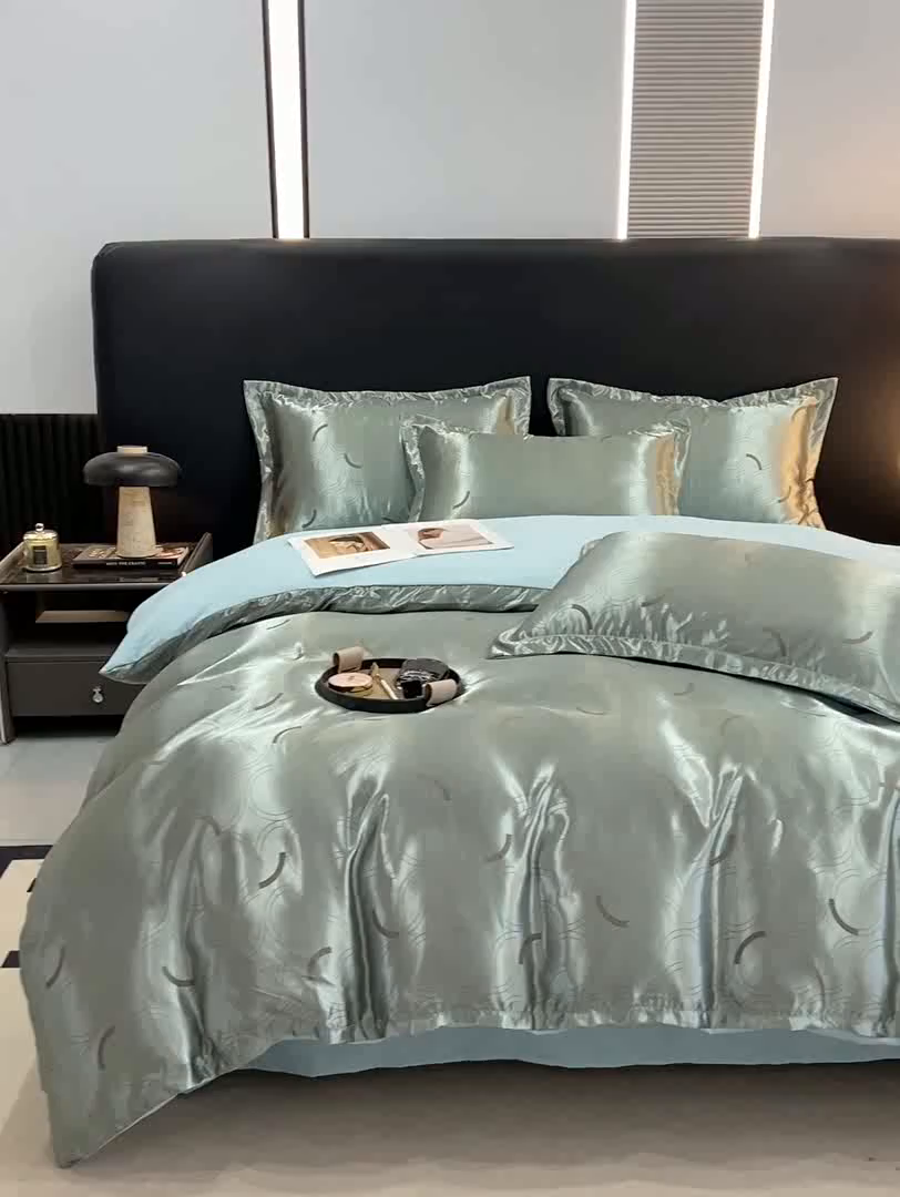 91家纺网 家纺一手货源 找家纺 莱欧纳家纺 2025新款轻奢欧式提花四件套 简言-绿