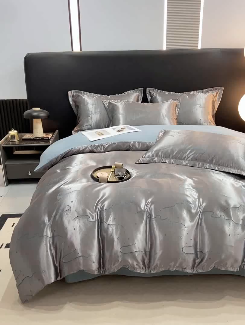 91家纺网 家纺一手货源 找家纺 莱欧纳家纺 2025新款轻奢欧式提花四件套 曼妙 -灰