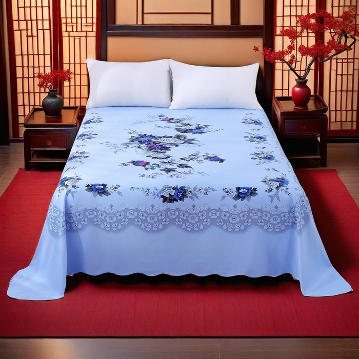 居美良品 2025新款老式国民床单花边款 牡丹花边款-蓝色