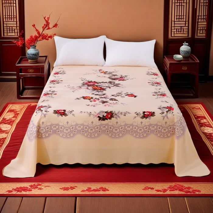 居美良品 2025新款老式国民床单花边款 牡丹花边款-米黄