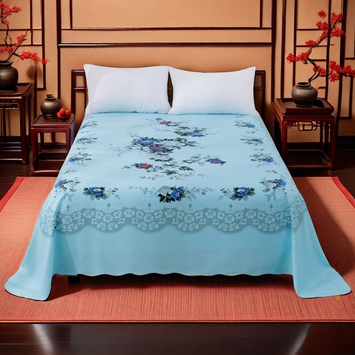 居美良品 2025新款老式国民床单花边款 牡丹花边款-水绿