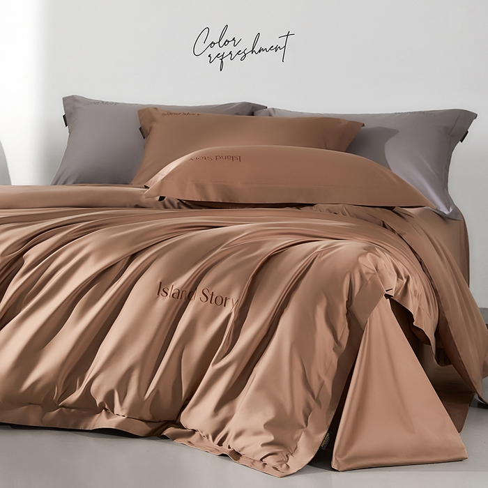 91家纺网 家纺一手货源 找家纺 轩和家居 2025新款LF80支超细旦天丝棉四件套 檀木棕