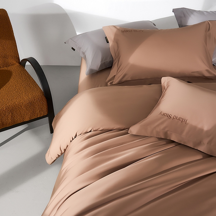 91家纺网 家纺一手货源 找家纺 轩和家居 2025新款LF80支超细旦天丝棉四件套 檀木棕