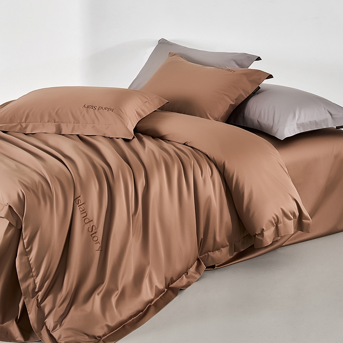 91家纺网 家纺一手货源 找家纺 轩和家居 2025新款LF80支超细旦天丝棉四件套 檀木棕