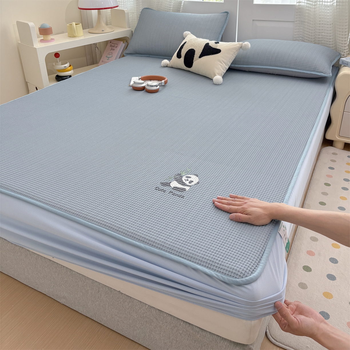 91家纺网 家纺一手货源 找家纺 （总）宜派家纺 2025新款高分子凉感丝床裙凉席三件套系列