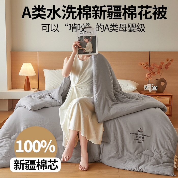 2025新款A类100%新疆棉花被被子被芯冬被春秋被夏被垫被空调被 时光灰（100%新疆棉花已质检）
