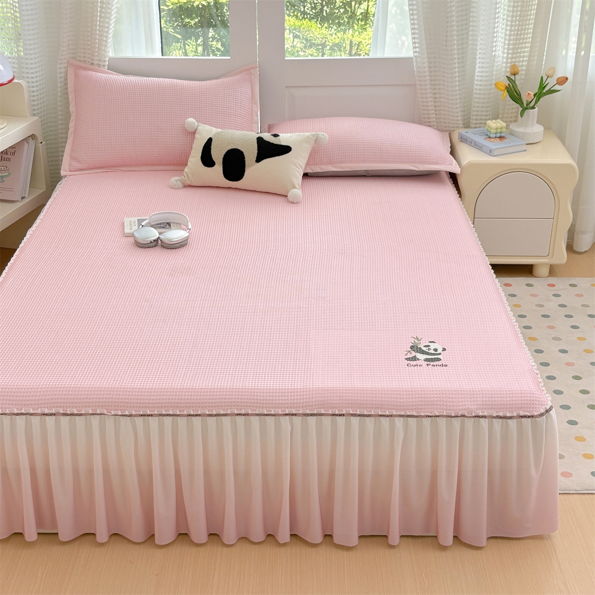 91家纺网 家纺一手货源 找家纺 （总）宜派家纺 2025新款高分子凉感丝床裙凉席三件套系列