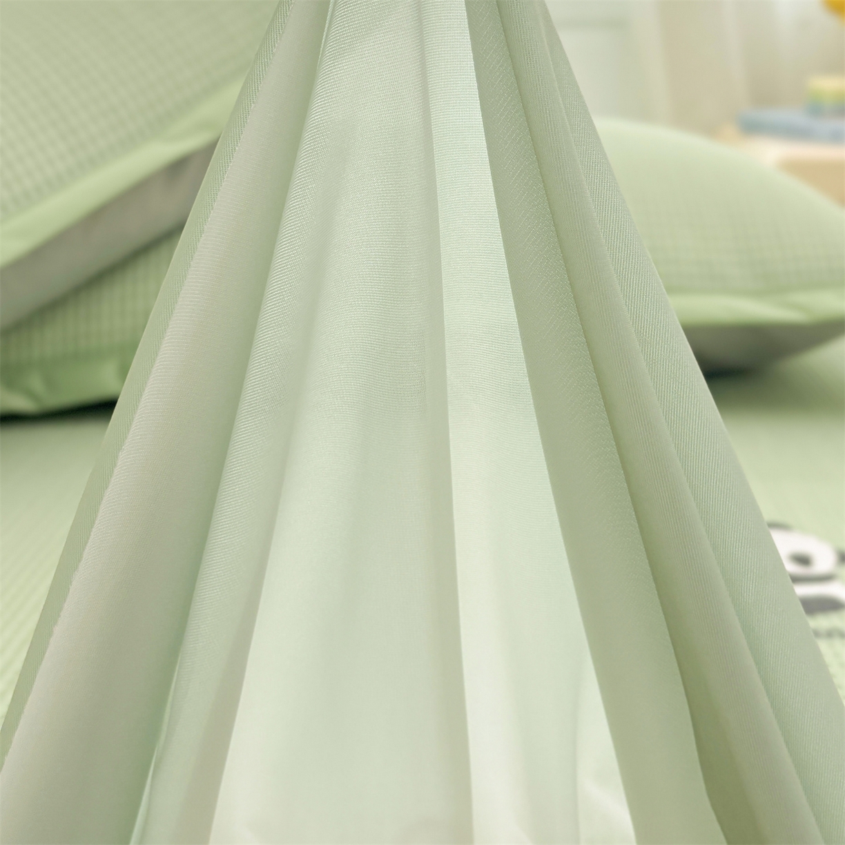 91家纺网 家纺一手货源 找家纺 宜派家纺 2025新款高分子凉感丝床裙凉席三件套系列 可爱熊-绿 床裙款