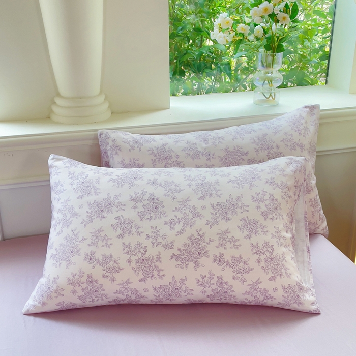 91家纺网 家纺一手货源 找家纺 集布 2025新款活性印染全棉双层纱四件套 素影繁花浅紫