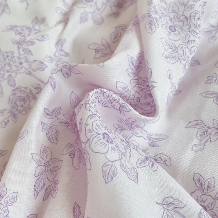 91家纺网 家纺一手货源 找家纺 集布 2025新款活性印染全棉双层纱四件套 素影繁花浅紫