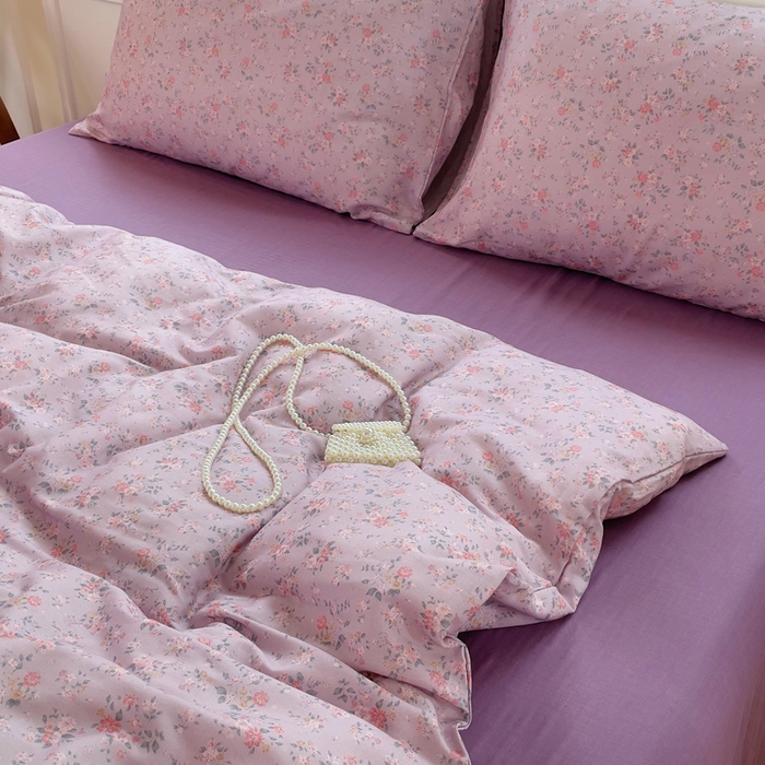 91家纺网 家纺一手货源 找家纺 集布 2025新款活性印染全棉双层纱四件套 花漾漫记紫