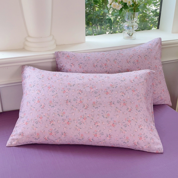 91家纺网 家纺一手货源 找家纺 集布 2025新款活性印染全棉双层纱四件套 花漾漫记紫