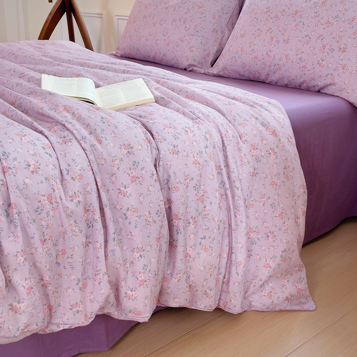 91家纺网 家纺一手货源 找家纺 集布 2025新款活性印染全棉双层纱四件套 花漾漫记紫