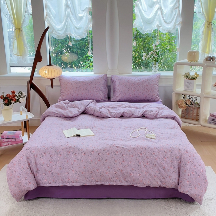 集布 2025新款活性印染全棉双层纱四件套 花漾漫记紫