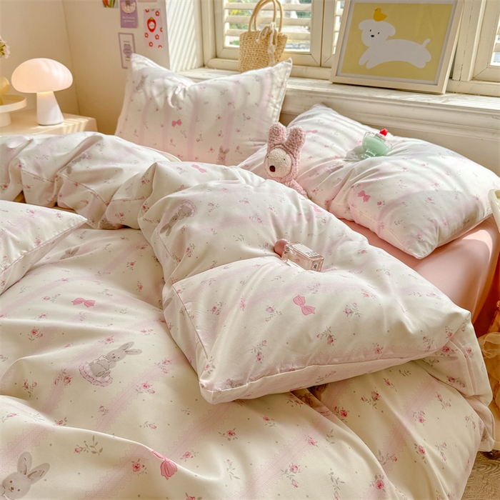 91家纺网 家纺一手货源 找家纺 多品家纺 2025春夏新款超柔云感水洗棉单被套 被套单件 小兔斑比