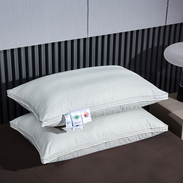 静若居羽绒被壳 2023新款 全棉缎条羽绒枕缎纹羽绒枕立体羽绒枕 缎条灰色中枕