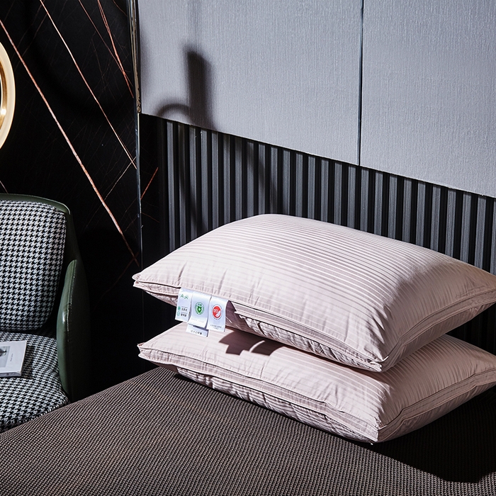 静若居羽绒被壳 2023新款 全棉缎条羽绒枕缎纹羽绒枕立体羽绒枕 缎条豆沙色中枕