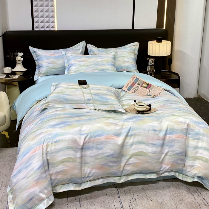 91家纺网 家纺一手货源 找家纺 （总）大麦乐田 2025新款数码印花一字绣宽边四件套