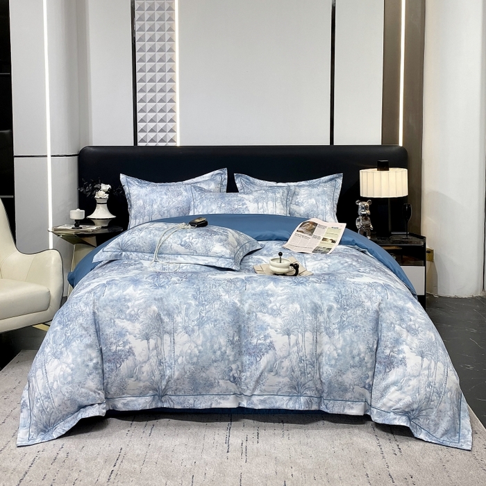 91家纺网 家纺一手货源 找家纺 大麦乐田 2025新款数码印花一字绣宽边四件套 梦境 兰