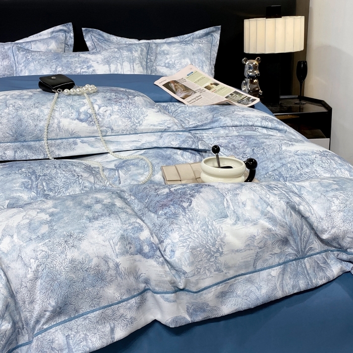 91家纺网 家纺一手货源 找家纺 大麦乐田 2025新款数码印花一字绣宽边四件套 梦境 兰