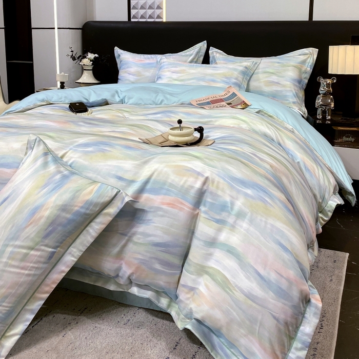 91家纺网 家纺一手货源 找家纺 大麦乐田 2025新款数码印花一字绣宽边四件套 幻彩 兰