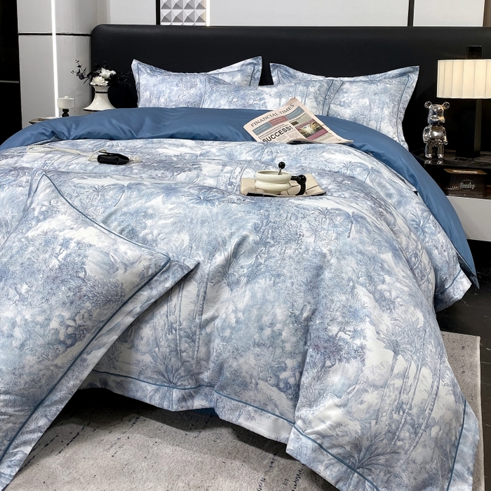 91家纺网 家纺一手货源 找家纺 大麦乐田 2025新款数码印花一字绣宽边四件套 梦境 兰