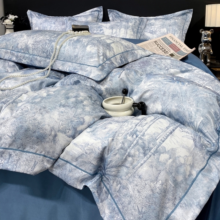 91家纺网 家纺一手货源 找家纺 大麦乐田 2025新款数码印花一字绣宽边四件套 梦境 兰