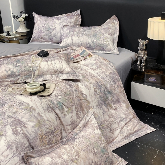 91家纺网 家纺一手货源 找家纺 大麦乐田 2025新款数码印花一字绣宽边四件套 梦境 灰咖