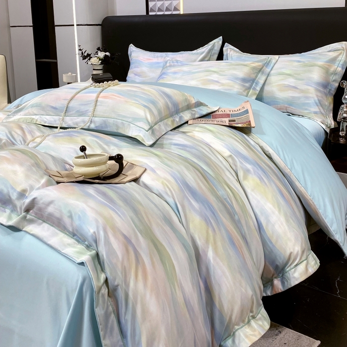 大麦乐田 2025新款数码印花一字绣宽边四件套 幻彩 兰