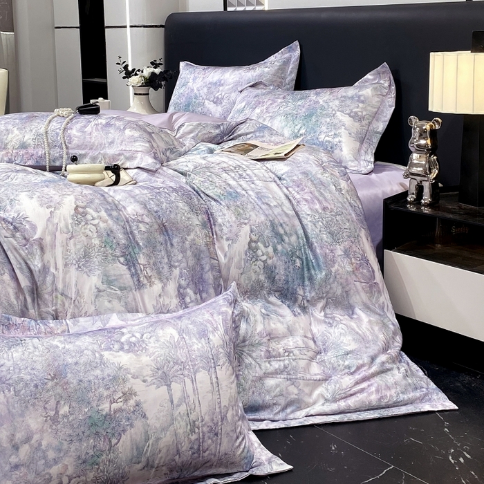 91家纺网 家纺一手货源 找家纺 大麦乐田 2025新款数码印花一字绣宽边四件套 梦境 紫