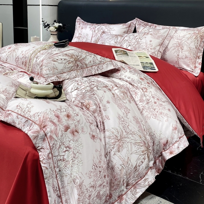 大麦乐田 2025新款数码印花一字绣宽边四件套 寻觅 红