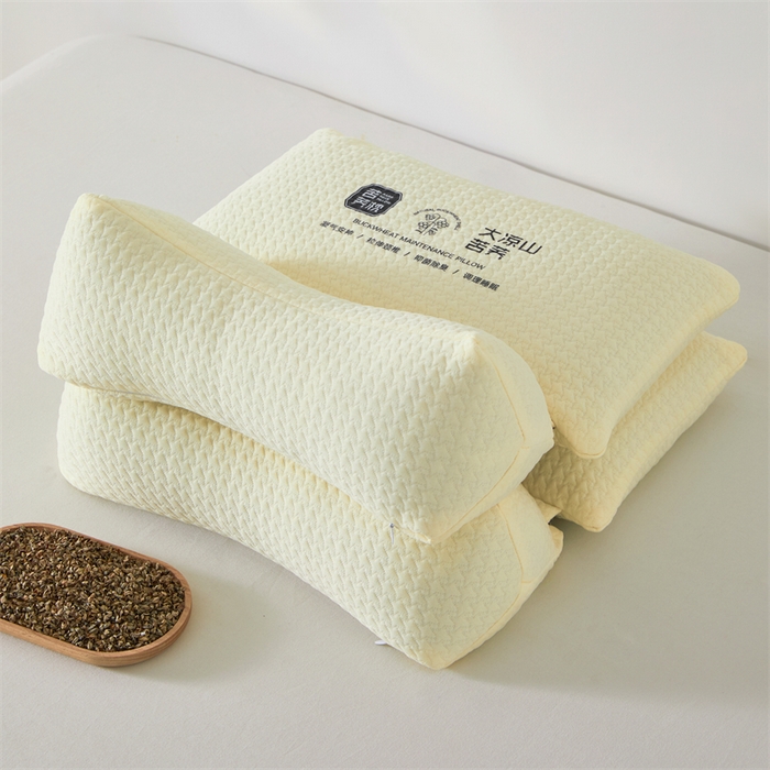 91家纺网 家纺一手货源 找家纺 大熊枕芯 2025新款大凉山苦荞全荞麦壳 三角组合款荞麦枕 米白/对