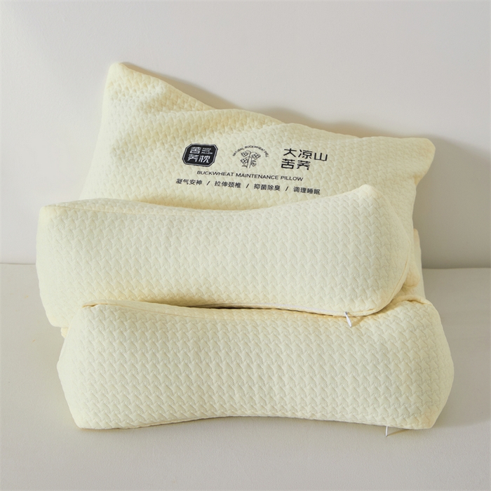91家纺网 家纺一手货源 找家纺 大熊枕芯 2025新款大凉山苦荞全荞麦壳 三角组合款荞麦枕 米白/只