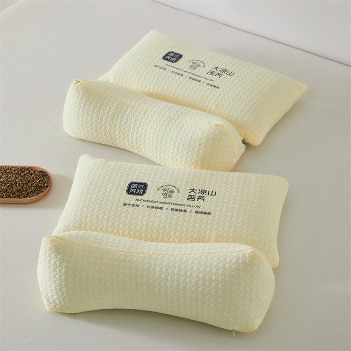 91家纺网 家纺一手货源 找家纺 大熊枕芯 2025新款大凉山苦荞全荞麦壳 三角组合款荞麦枕 米白/对