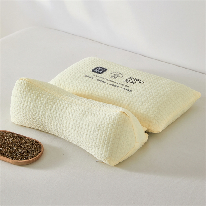 91家纺网 家纺一手货源 找家纺 大熊枕芯 2025新款大凉山苦荞全荞麦壳 三角组合款荞麦枕 米白/对