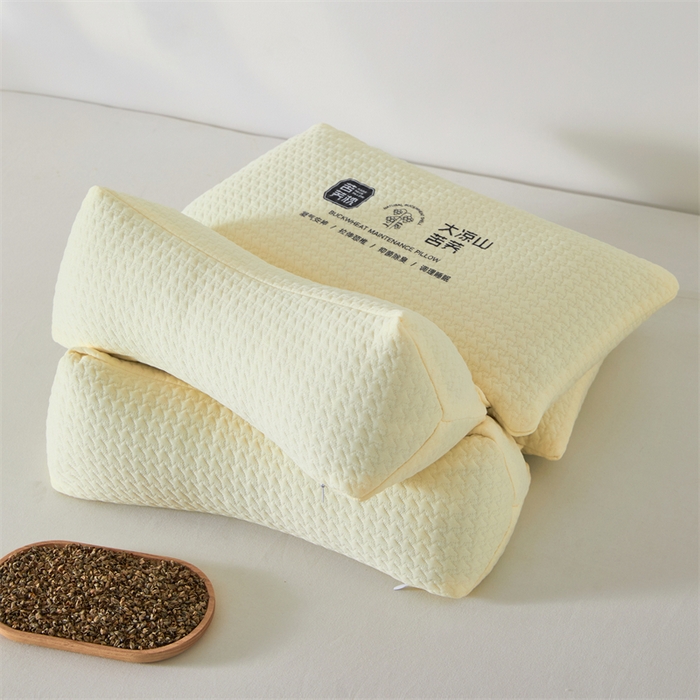91家纺网 家纺一手货源 找家纺 大熊枕芯 2025新款大凉山苦荞全荞麦壳 三角组合款荞麦枕 米白/对