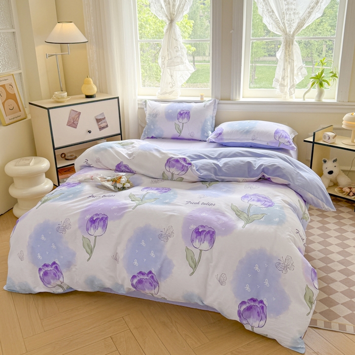 91家纺网 家纺一手货源 找家纺 善嘉澜家纺旗舰店 2025 新款全棉直播爆款四件套 郁金香