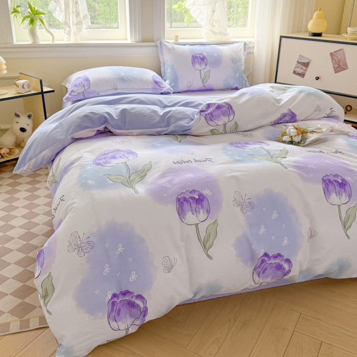 91家纺网 家纺一手货源 找家纺 善嘉澜家纺旗舰店 2025 新款全棉直播爆款四件套 郁金香