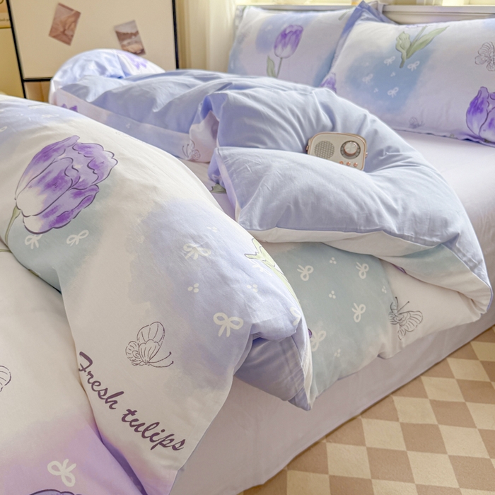 91家纺网 家纺一手货源 找家纺 善嘉澜家纺旗舰店 2025 新款全棉直播爆款四件套 郁金香