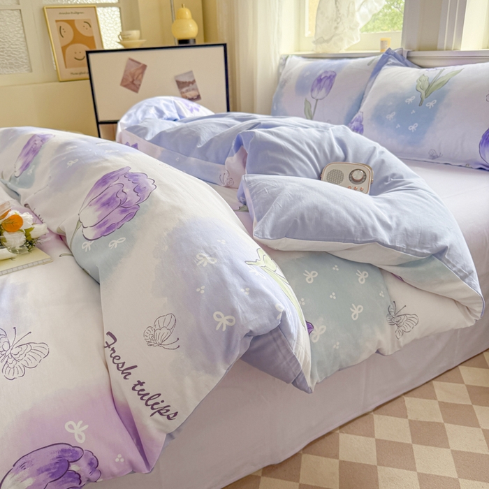 91家纺网 家纺一手货源 找家纺 善嘉澜家纺旗舰店 2025 新款全棉直播爆款四件套 郁金香