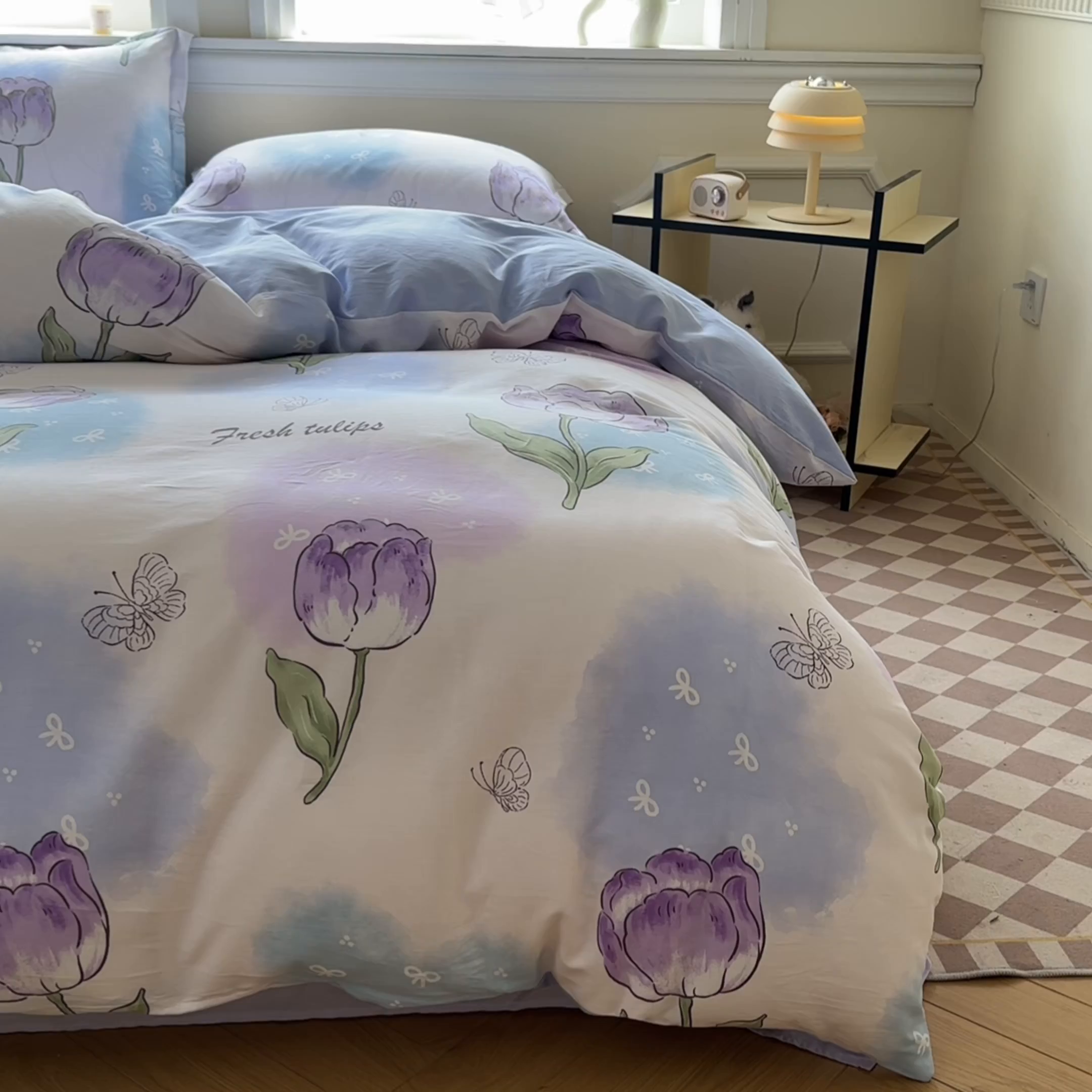 91家纺网 家纺一手货源 找家纺 善嘉澜家纺旗舰店 2025 新款全棉直播爆款四件套 郁金香