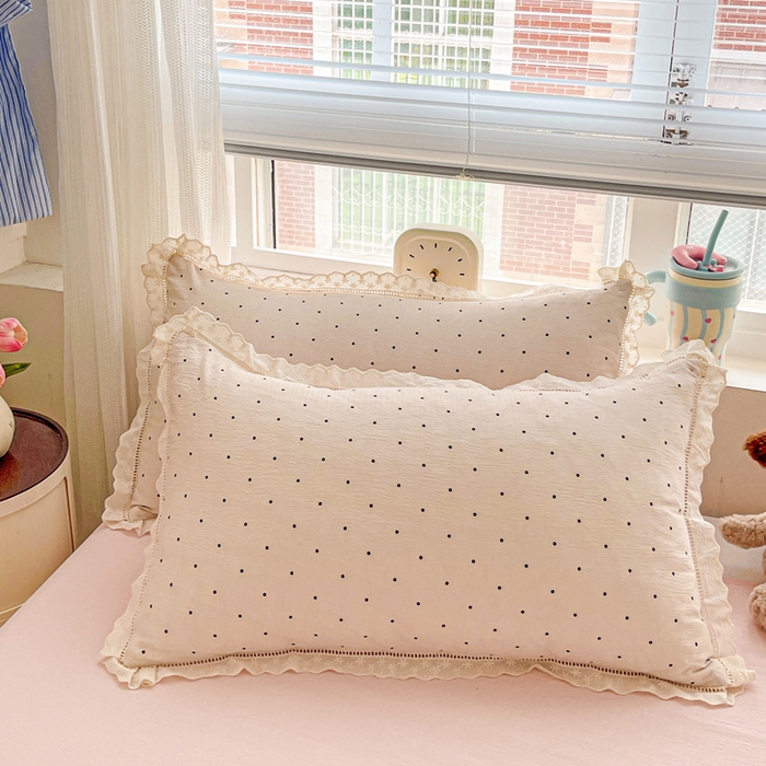 91家纺网 家纺一手货源 找家纺 梦莱斯 2025新款云感木棉皱皱纱全棉花边款夏被四件套 初恋