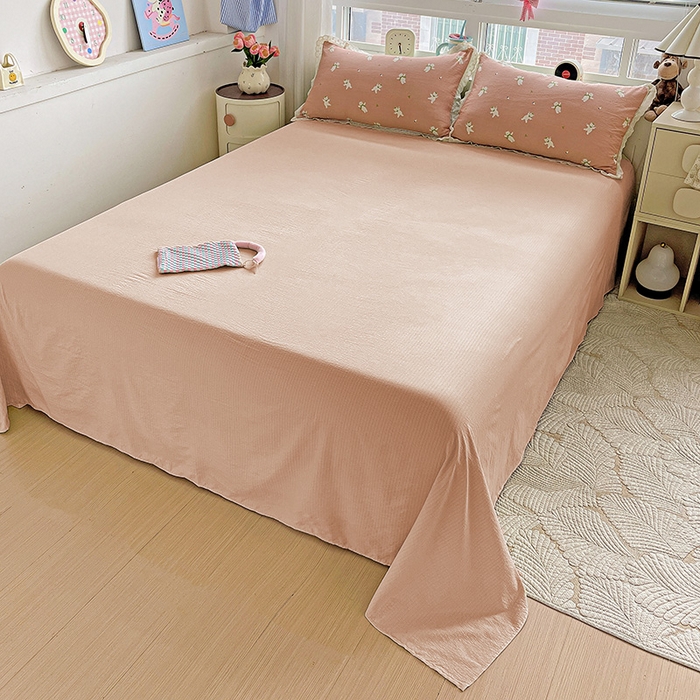 91家纺网 家纺一手货源 找家纺 （总）梦莱斯 2025新款云感木棉皱皱纱全棉花边款夏被四件套