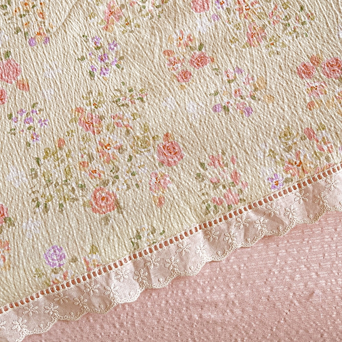 91家纺网 家纺一手货源 找家纺 梦莱斯 2025新款云感木棉皱皱纱全棉花边款夏被四件套 若欢-绿